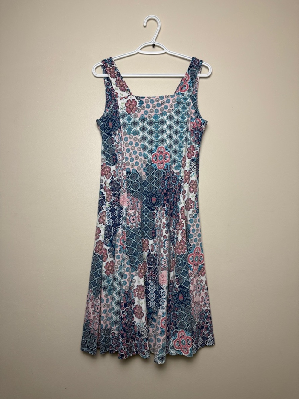 Papa Vancouver Sleeveless Blue Pink Patterned Midi Dress Size S - Picture 7 of 7